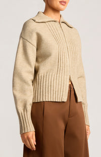 Fiori Two-Way Zip Knit Top - Brown
