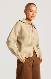 Fiori Two-Way Zip Knit Top - Brown