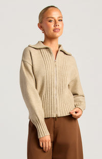 Fiori Two-Way Zip Knit Top - Brown