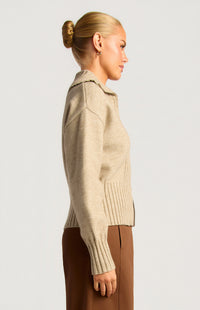 Fiori Two-Way Zip Knit Top - Brown