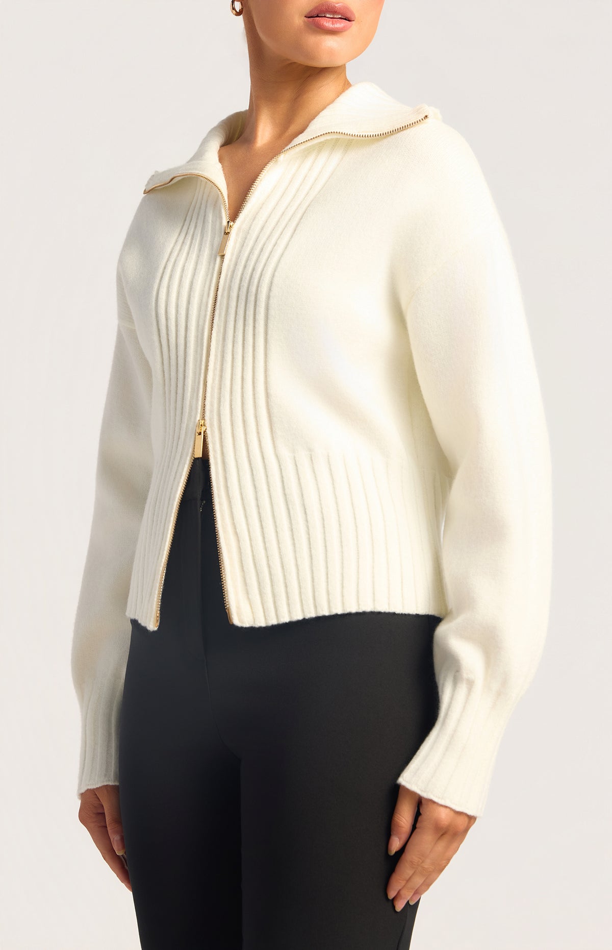 Fiori Two-Way Zip Knit Top - White