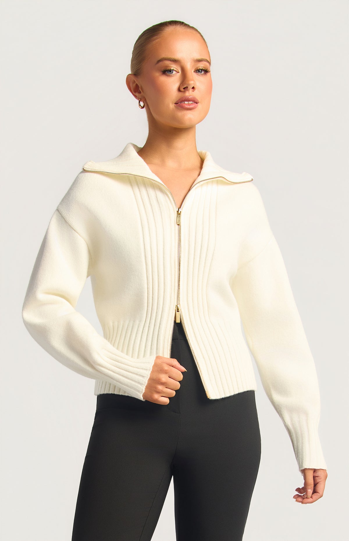 Fiori Two-Way Zip Knit Top - White
