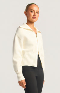 Fiori Two-Way Zip Knit Top - White
