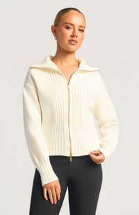 Fiori Two-Way Zip Knit Top - White