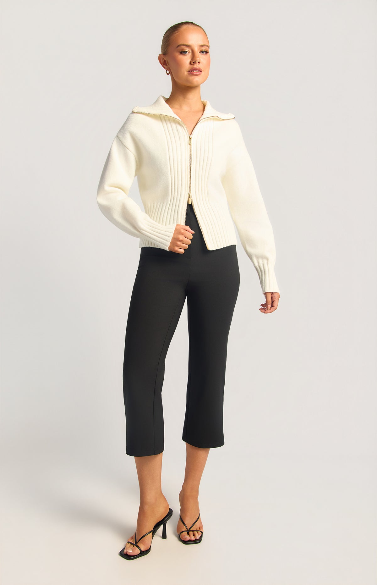Fiori Two-Way Zip Knit Top - White