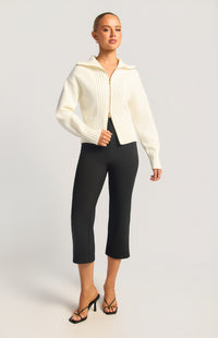 Fiori Two-Way Zip Knit Top - White