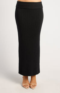 Lucah Top & Maxi Skirt Knit Set - Black