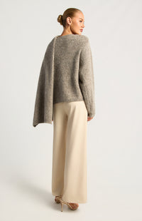 Zoelyn Shawl Wrap Knit Sweater - Grey