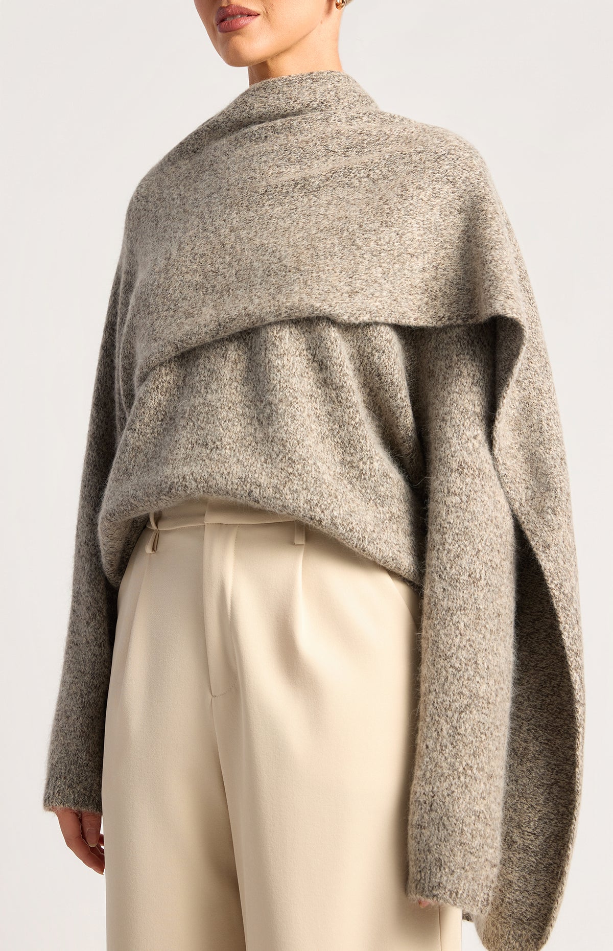 Zoelyn Shawl Wrap Knit Sweater - Grey