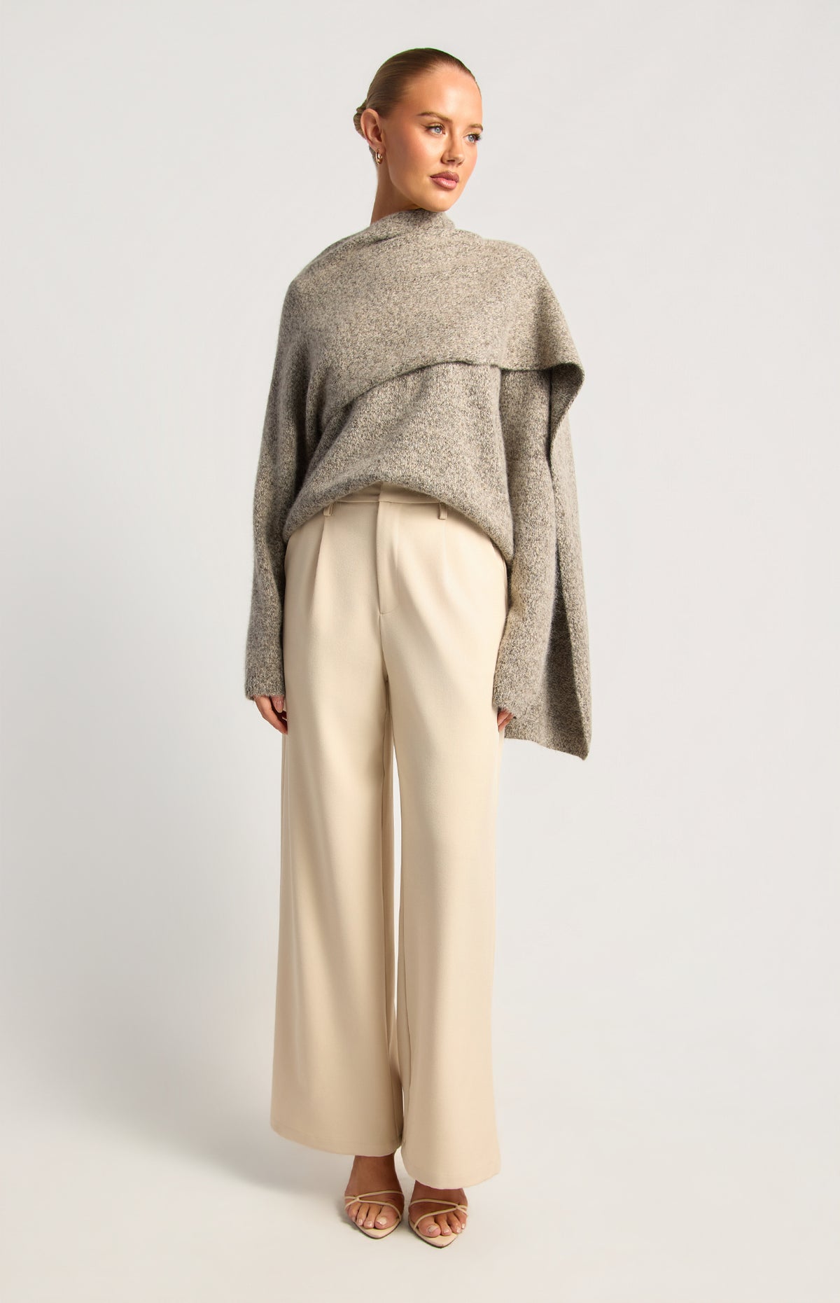 Zoelyn Shawl Wrap Knit Sweater - Grey
