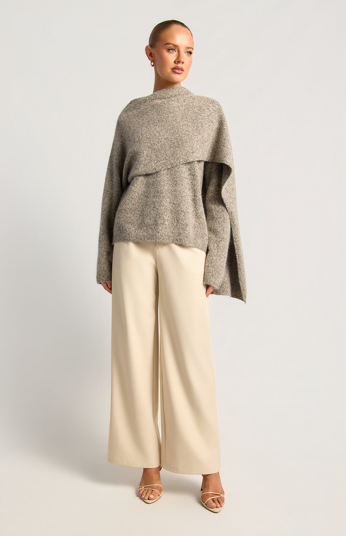 Zoelyn Shawl Wrap Knit Sweater - Grey