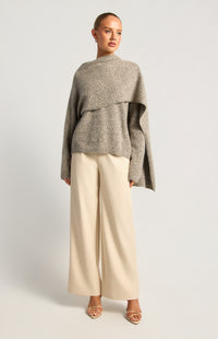 Zoelyn Shawl Wrap Knit Sweater - Grey