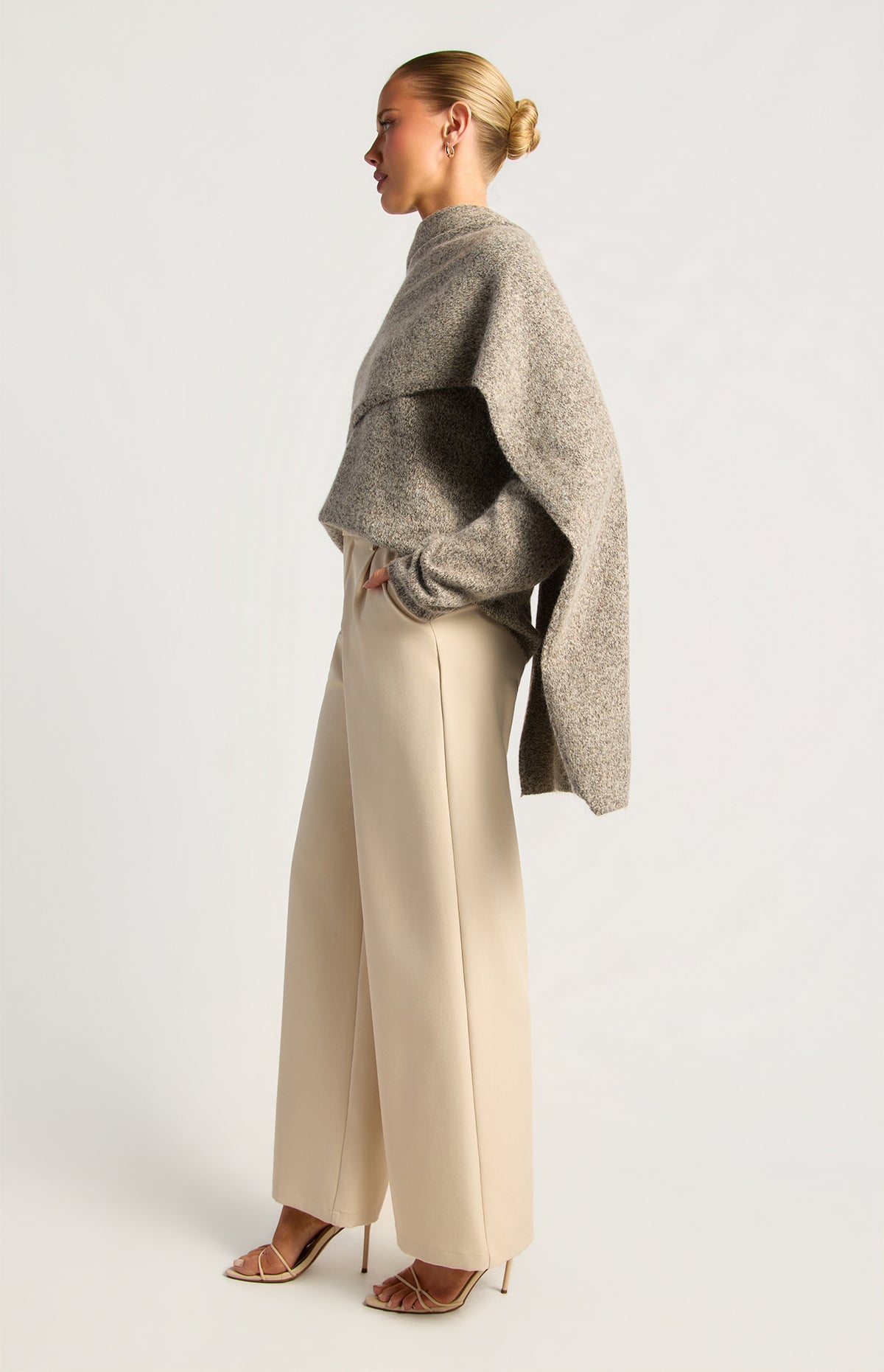 Zoelyn Shawl Wrap Knit Sweater - Grey