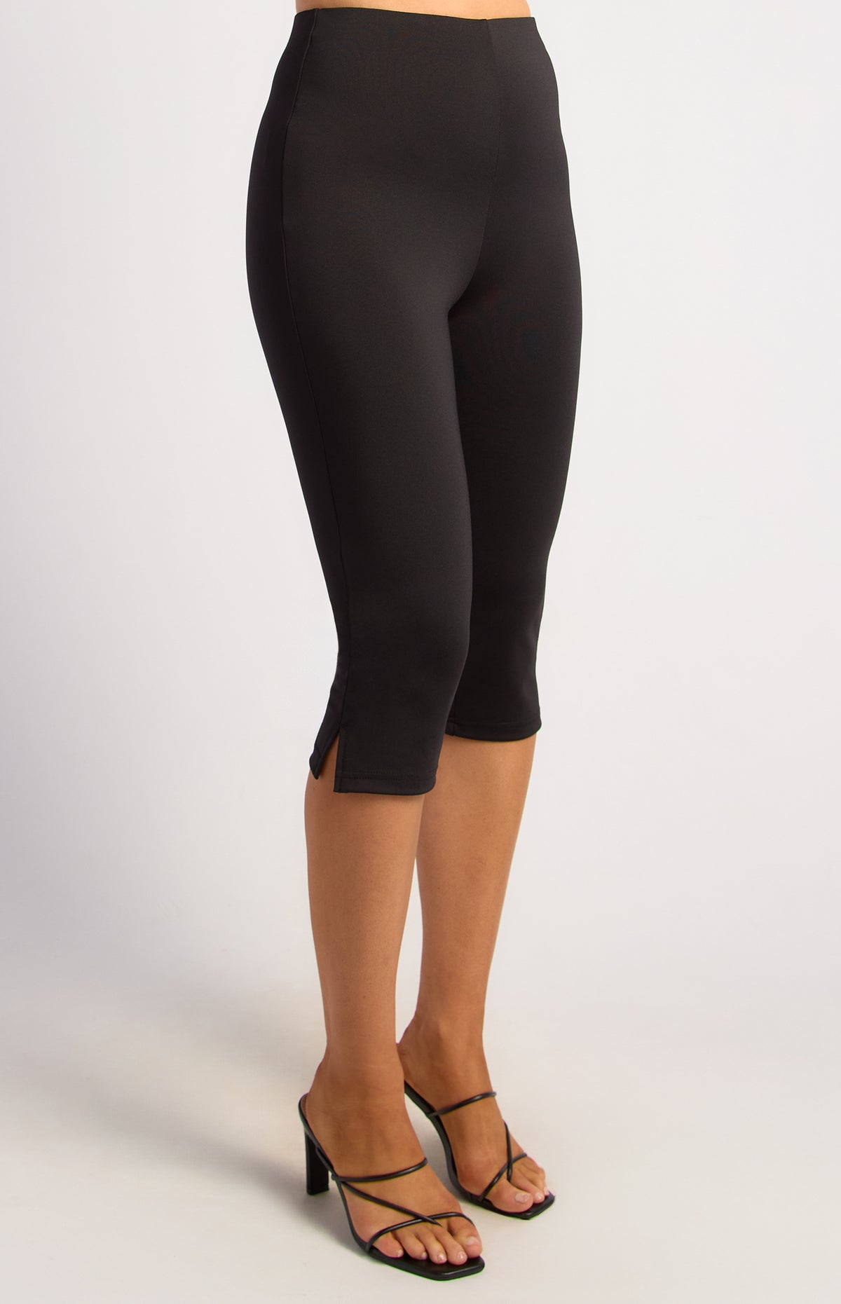 Liona Side Split Capri Pants - Black