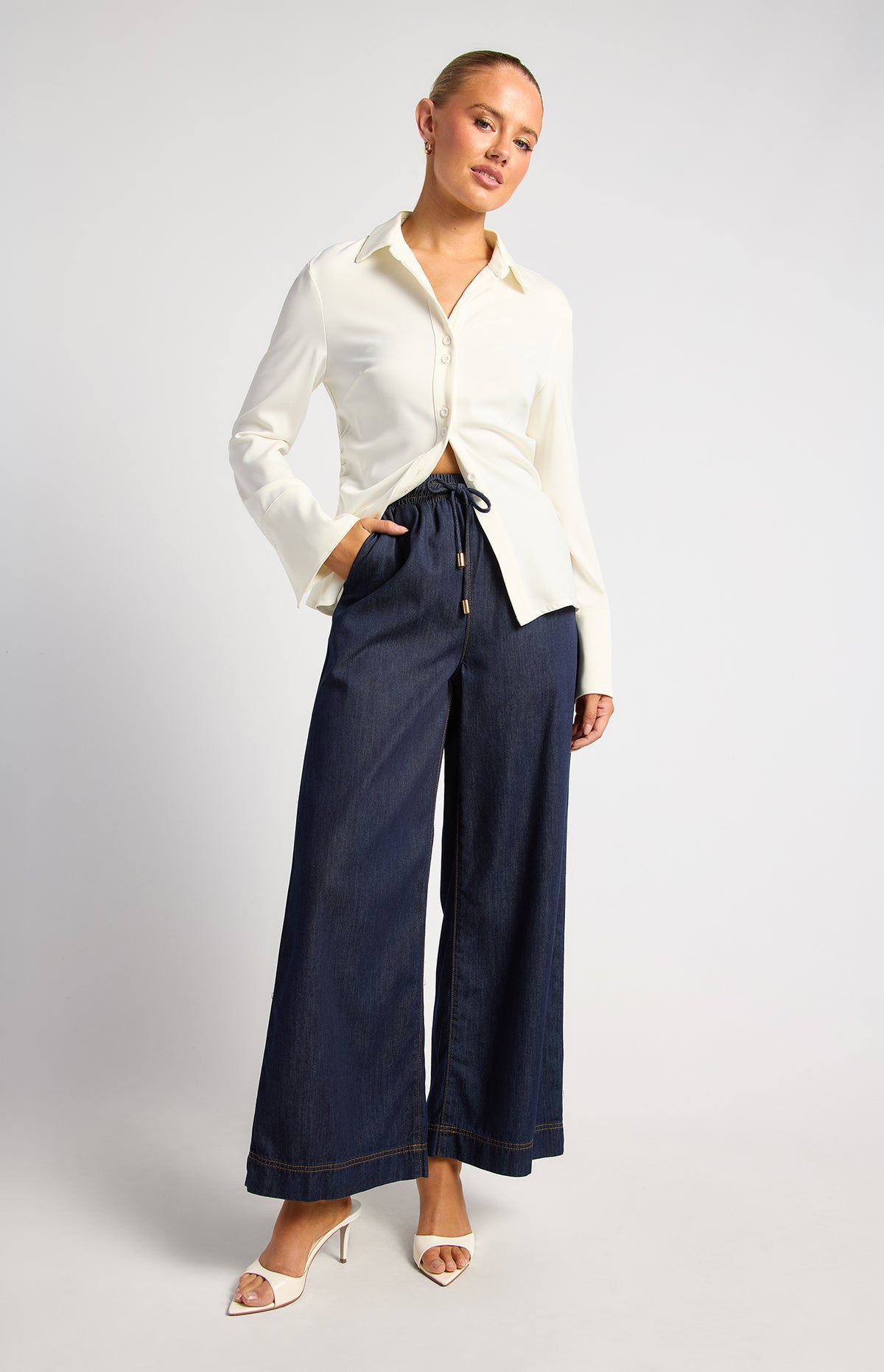 Angelina Chambray Pants - Dark Blue