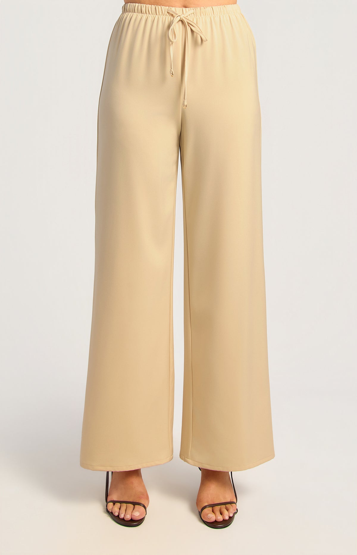 Dealia Wide Leg Satin Pants - Cream