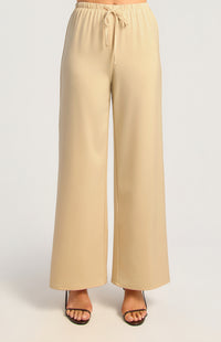 Dealia Wide Leg Satin Pants - Cream