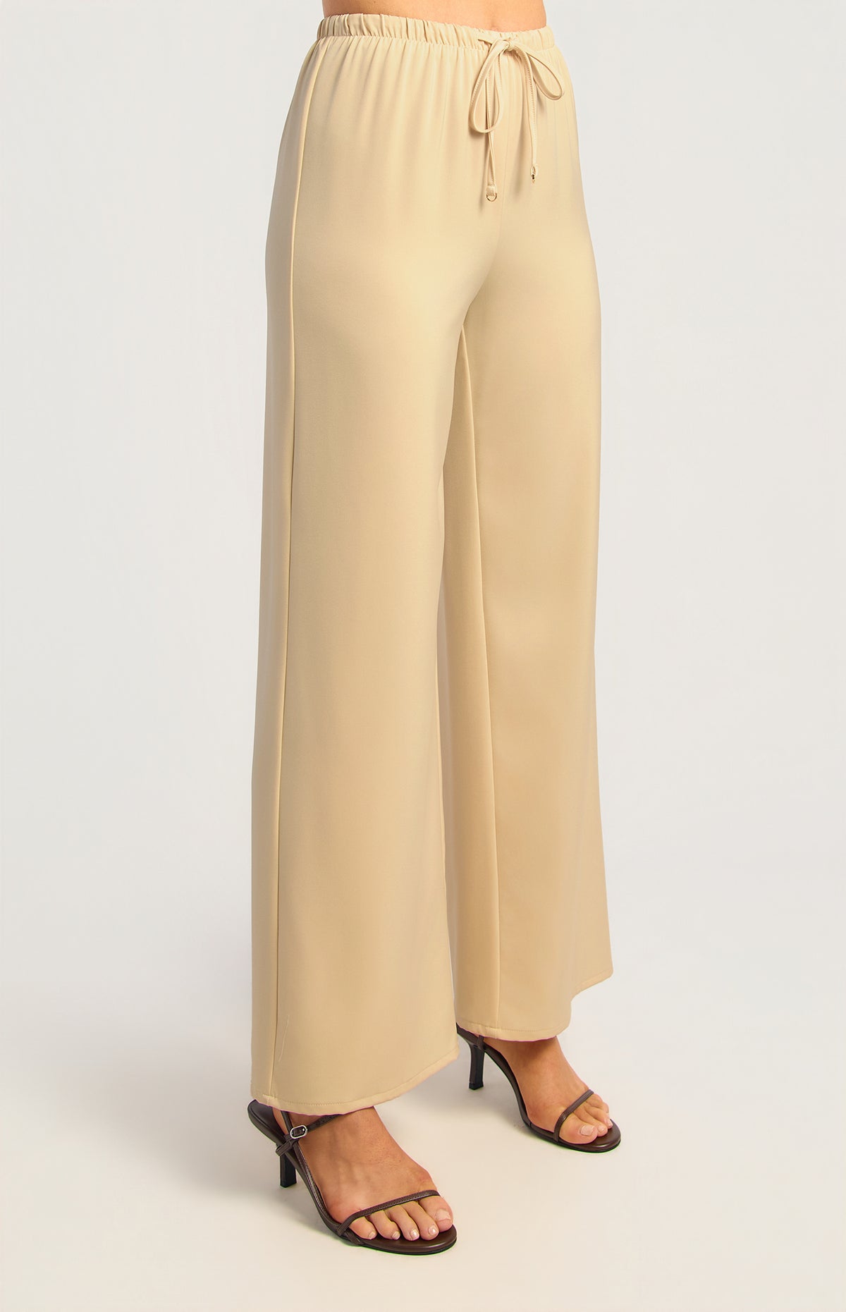 Dealia Wide Leg Satin Pants - Cream