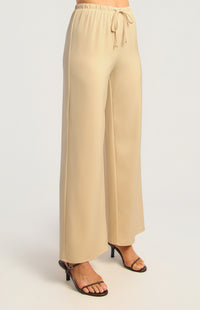 Dealia Wide Leg Satin Pants - Cream