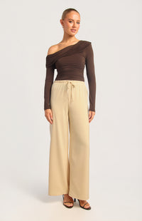 Dealia Wide Leg Satin Pants - Cream