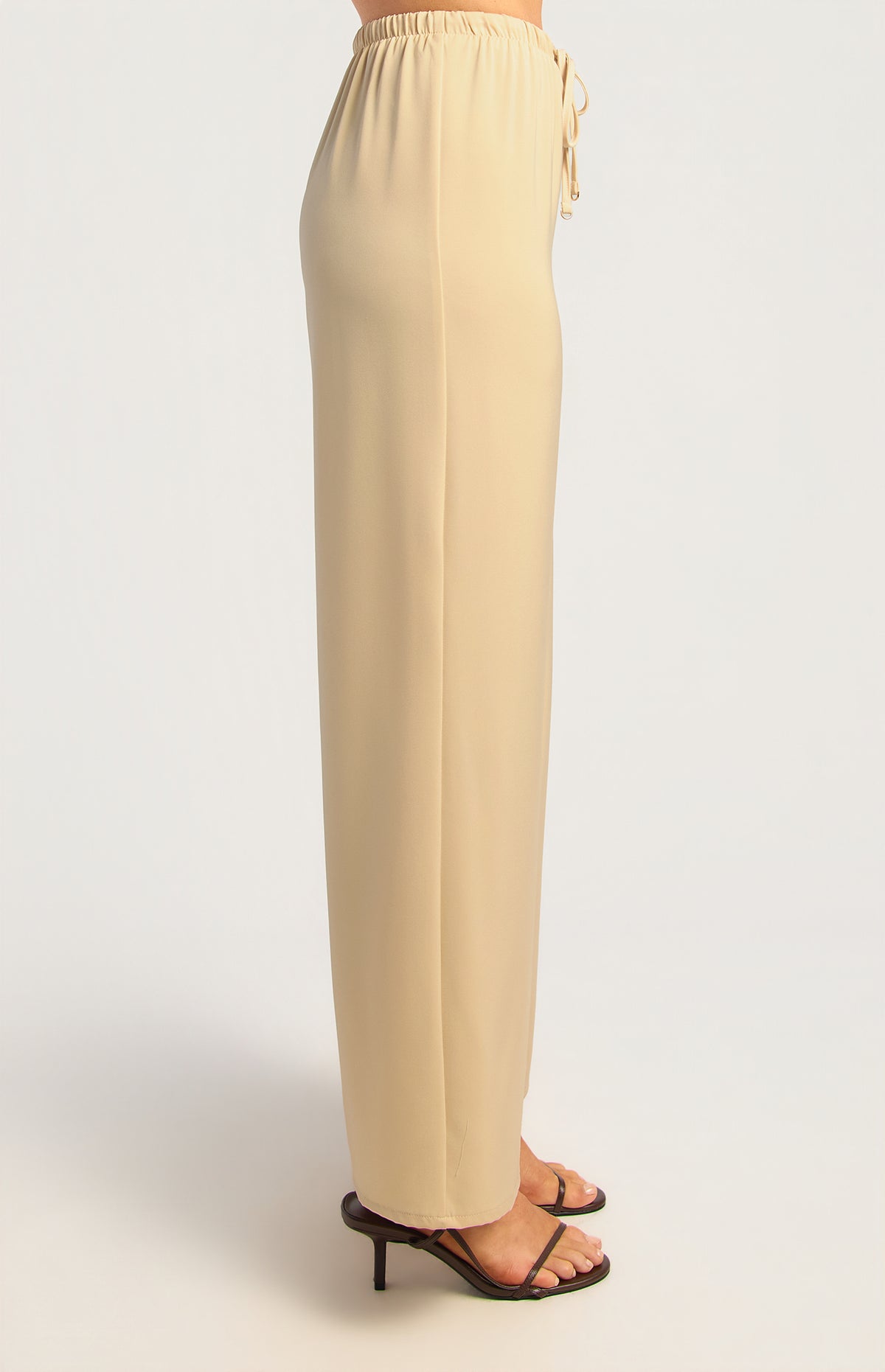 Dealia Wide Leg Satin Pants - Cream