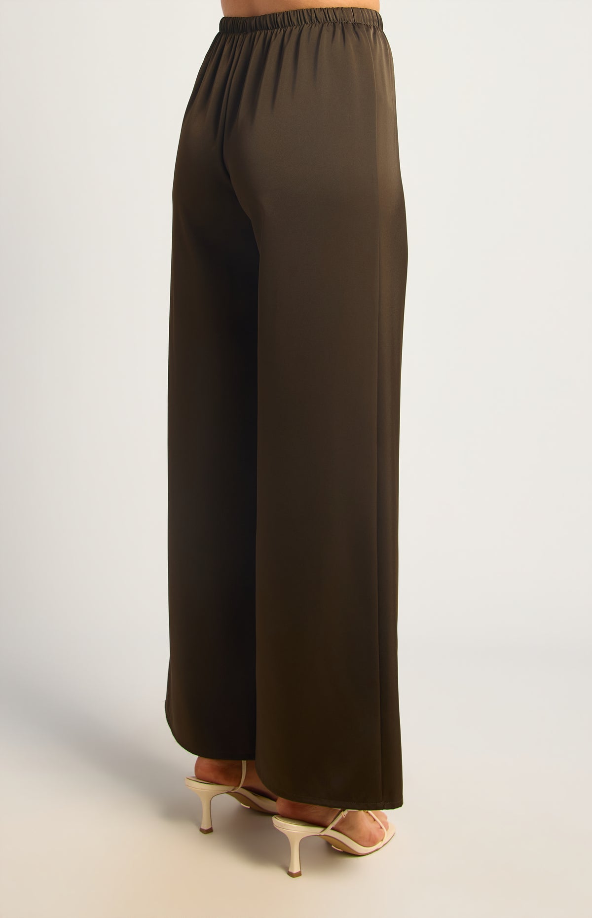 Dealia Wide Leg Satin Pants - Espresso