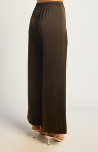 Dealia Wide Leg Satin Pants - Espresso