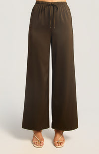 Dealia Wide Leg Satin Pants - Espresso