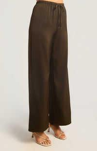 Dealia Wide Leg Satin Pants - Espresso