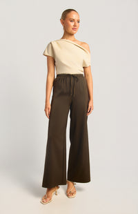 Dealia Wide Leg Satin Pants - Espresso