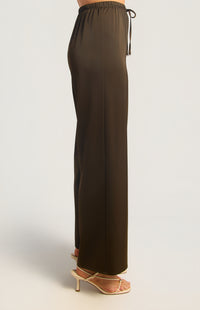 Dealia Wide Leg Satin Pants - Espresso