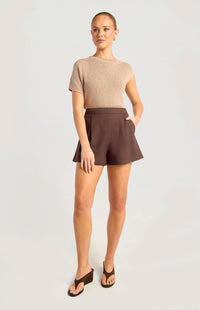 Tiggy Faux Linen Shorts - Espresso