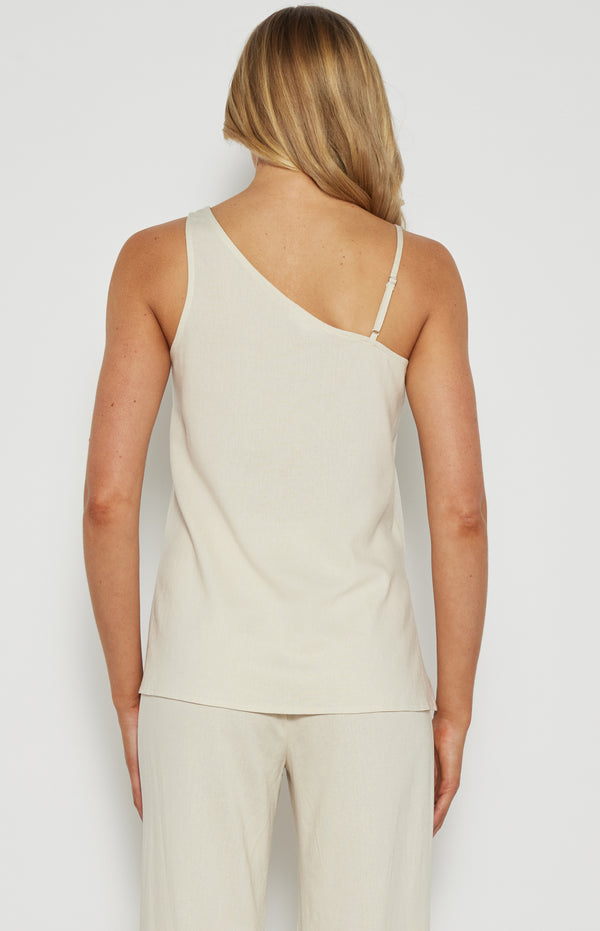 Hannah Linen Blend, Long Length Top - Oat