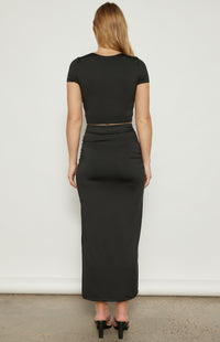 Cate Short Sleeve Top & Maxi Skirt (Set) - Black