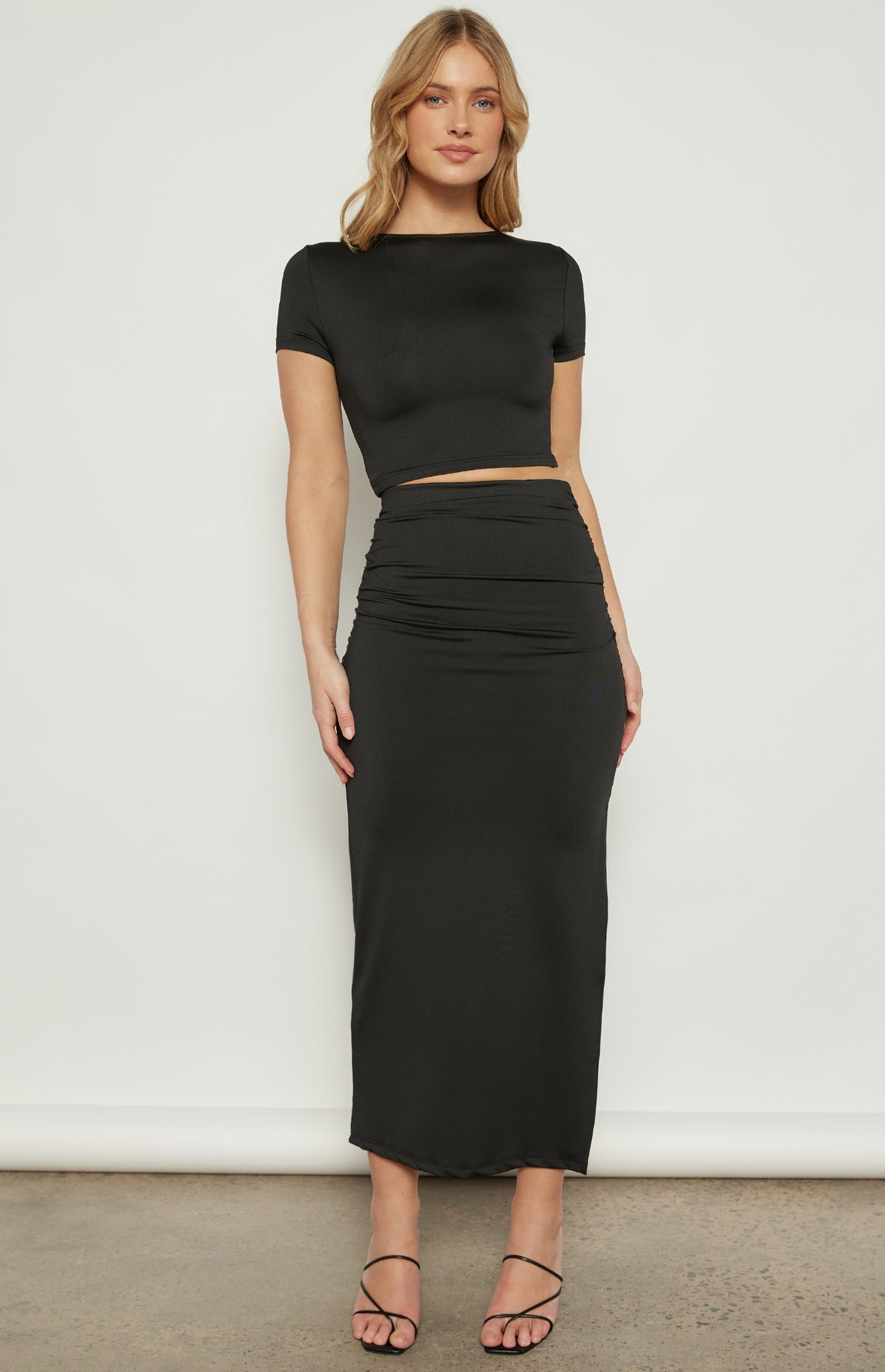 Cate Short Sleeve Top & Maxi Skirt (Set) - Black