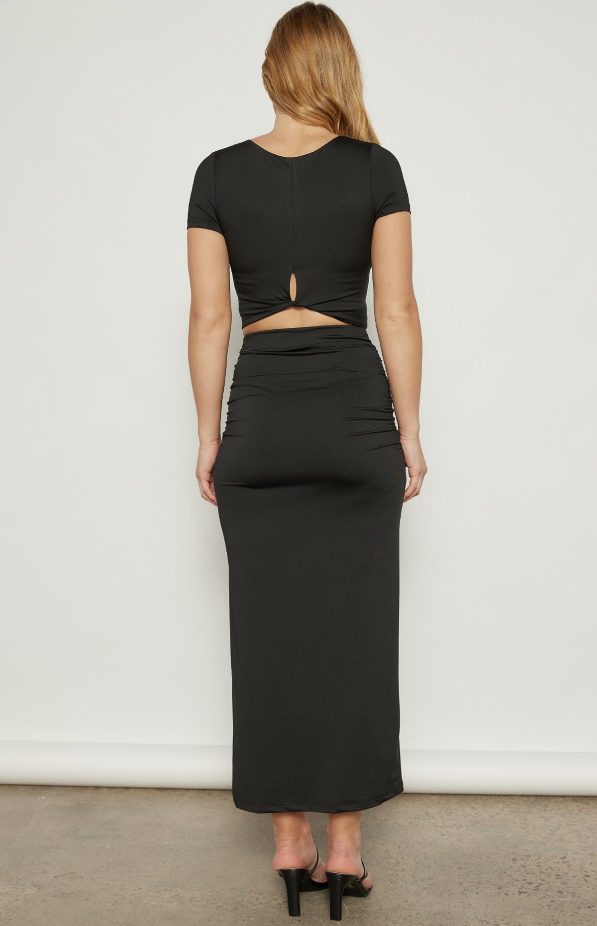 Cate Short Sleeve Top & Maxi Skirt (Set) - Black