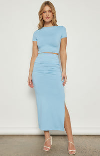 Cate Short Sleeve Top & Maxi Skirt (Set) - Blue