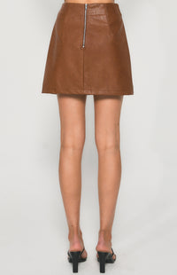 Kimi Faux Leather, Side Split, Mini Skirt - Chocolate