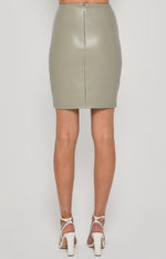 Ryder Faux Leather, High Waisted, Fitted Mini Skirt - Sage