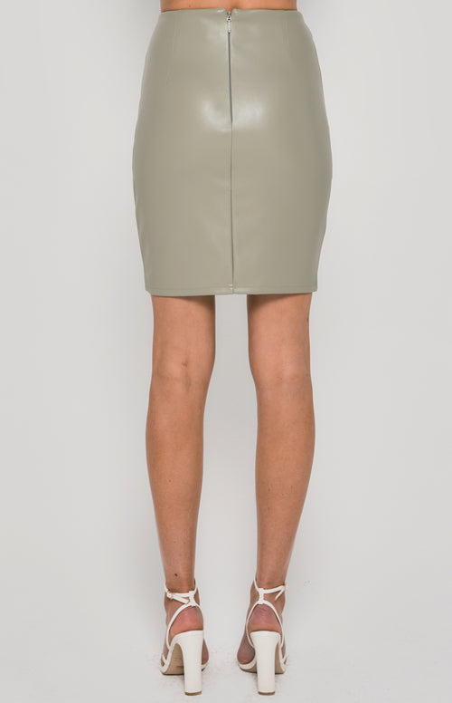 Ryder Faux Leather, High Waisted, Fitted Mini Skirt - Sage
