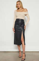 Allyse Faux Leather Midi Skirt - Black