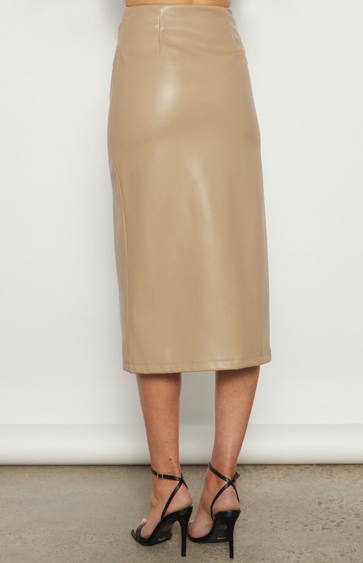 Allyse Faux Leather Midi Skirt - Latte