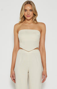 Michaela Strapless, V-Hem Cropped Top - Oat