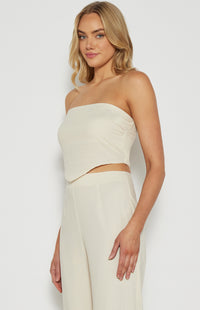 Michaela Strapless, V-Hem Cropped Top - Oat