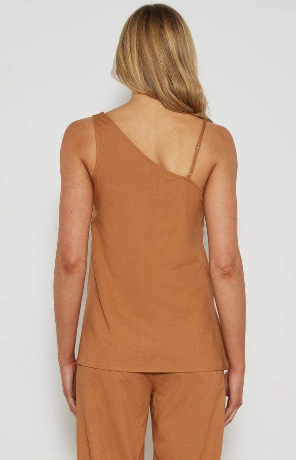 Hannah Linen Blend, Long Length Top - Caramel