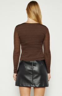 Cisco Long Sleeve, Front Split Drawstring, Mesh Top - Brown