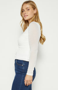 Cisco Long Sleeve, Front Split Drawstring, Mesh Top - White