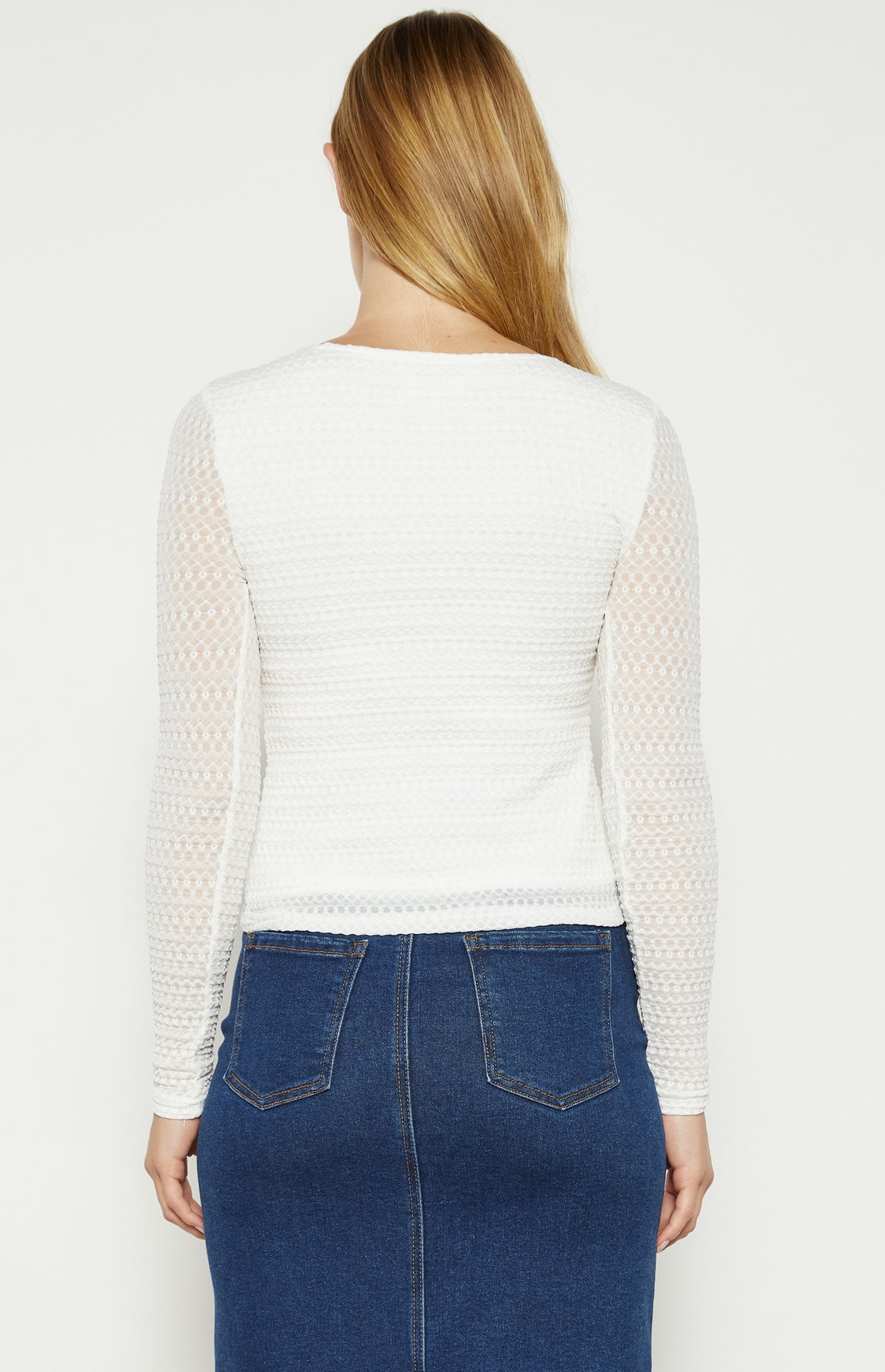 Cisco Long Sleeve, Front Split Drawstring, Mesh Top - White