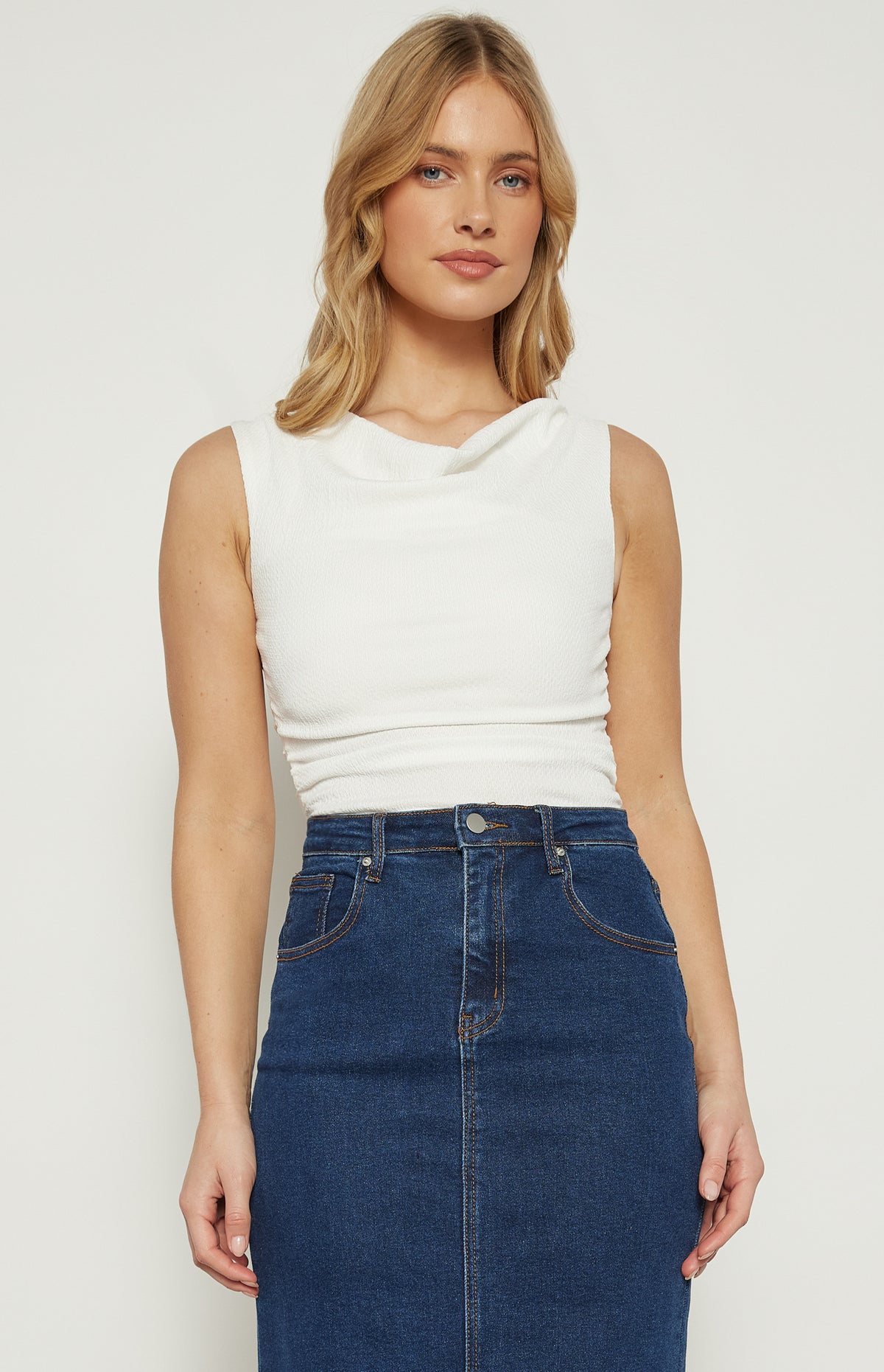 Mandy Cowl Neck Jersey Top - White