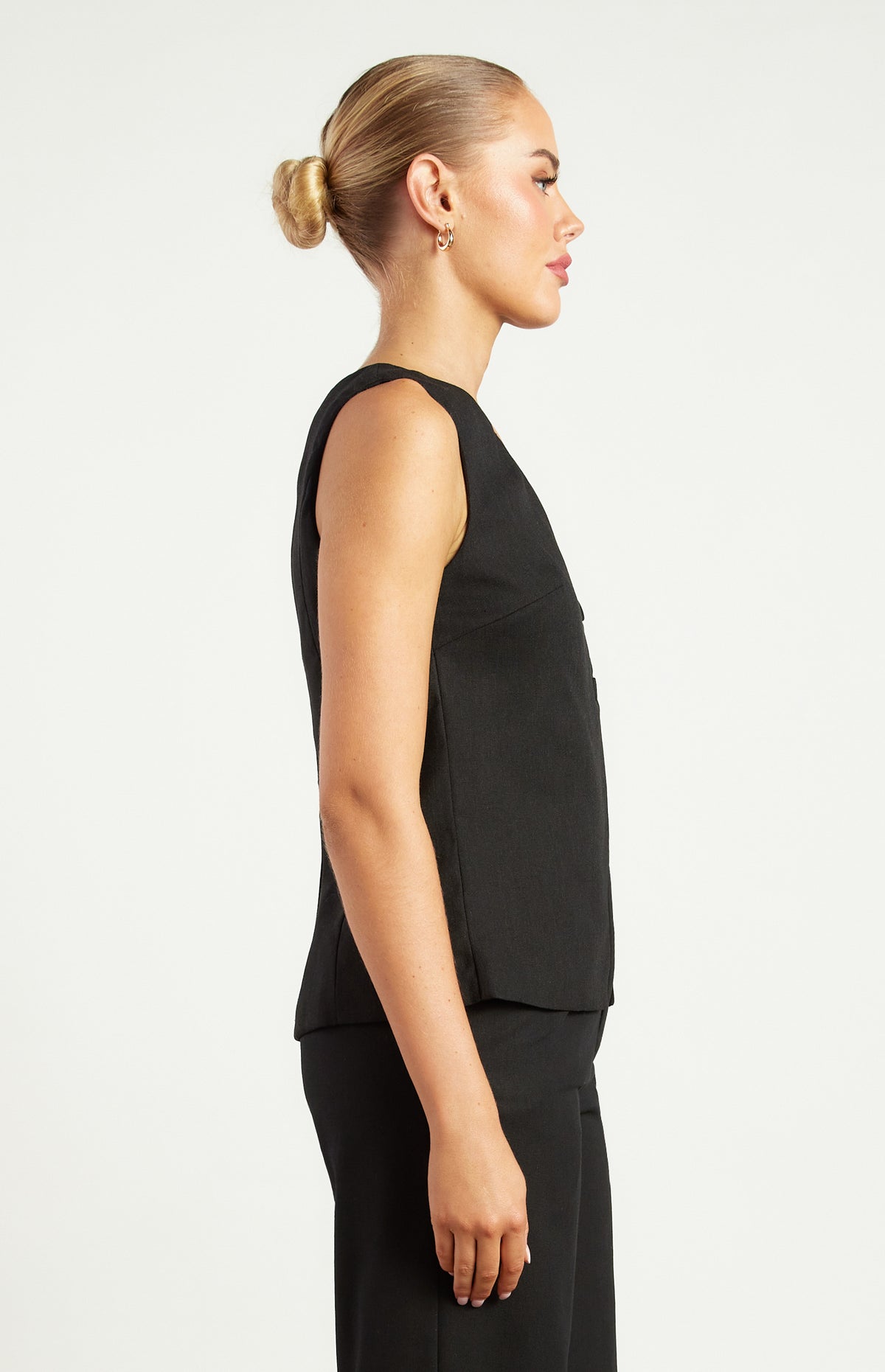 Theresa Button Up Vest Top - Black